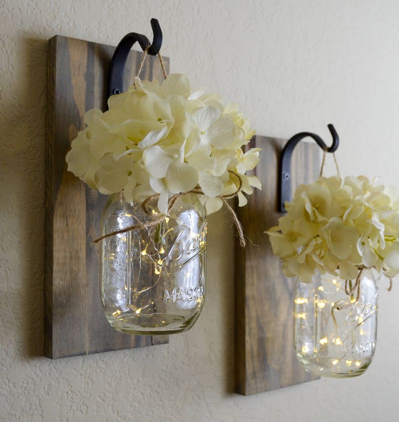 Mason Jar Sconce Rustic Wood Mason Jar Sconces Hanging Etsy