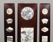 Chinese Art Set of 3 Wall Screen Rosewood Panel with Dream Stone