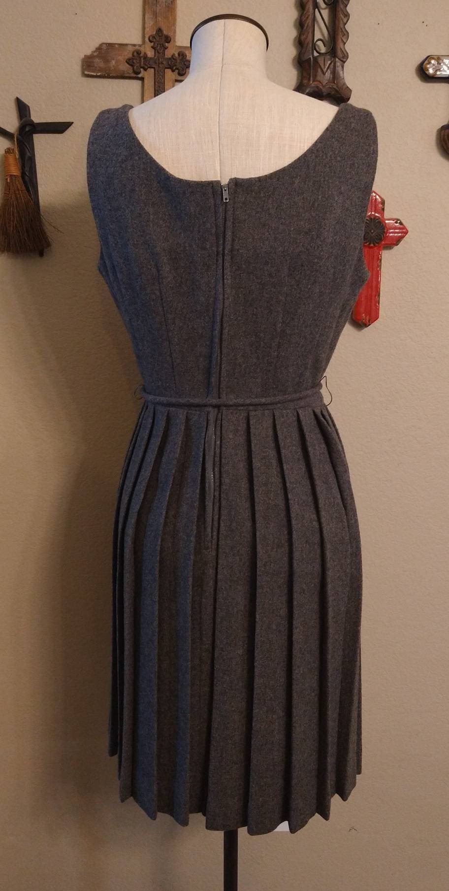 Vintage wool pleated dress Etsy
