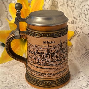 Rare Vintage GERZ W. Germany Leather Stein Featuring Munich Sites-Unique One-of-A-Kind Munchen German Beer Stein