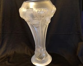Lalique France Crystal BUTTON ROSES 14 quot Tall POMPONS Vase 1259400 Authentic Signed Lalique in Excellent Condition