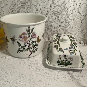England Portmeirion Botanic Garden Rare Covered Slanted Cheese Dish w/Wedge Plate OR Portmeirion Dog Rose Large Flower Pot-Cache Pot Planter