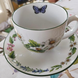 Worcester Herbs China Cups & Saucer Set (5 Total) Royal Worcester Dishes Ex Cond