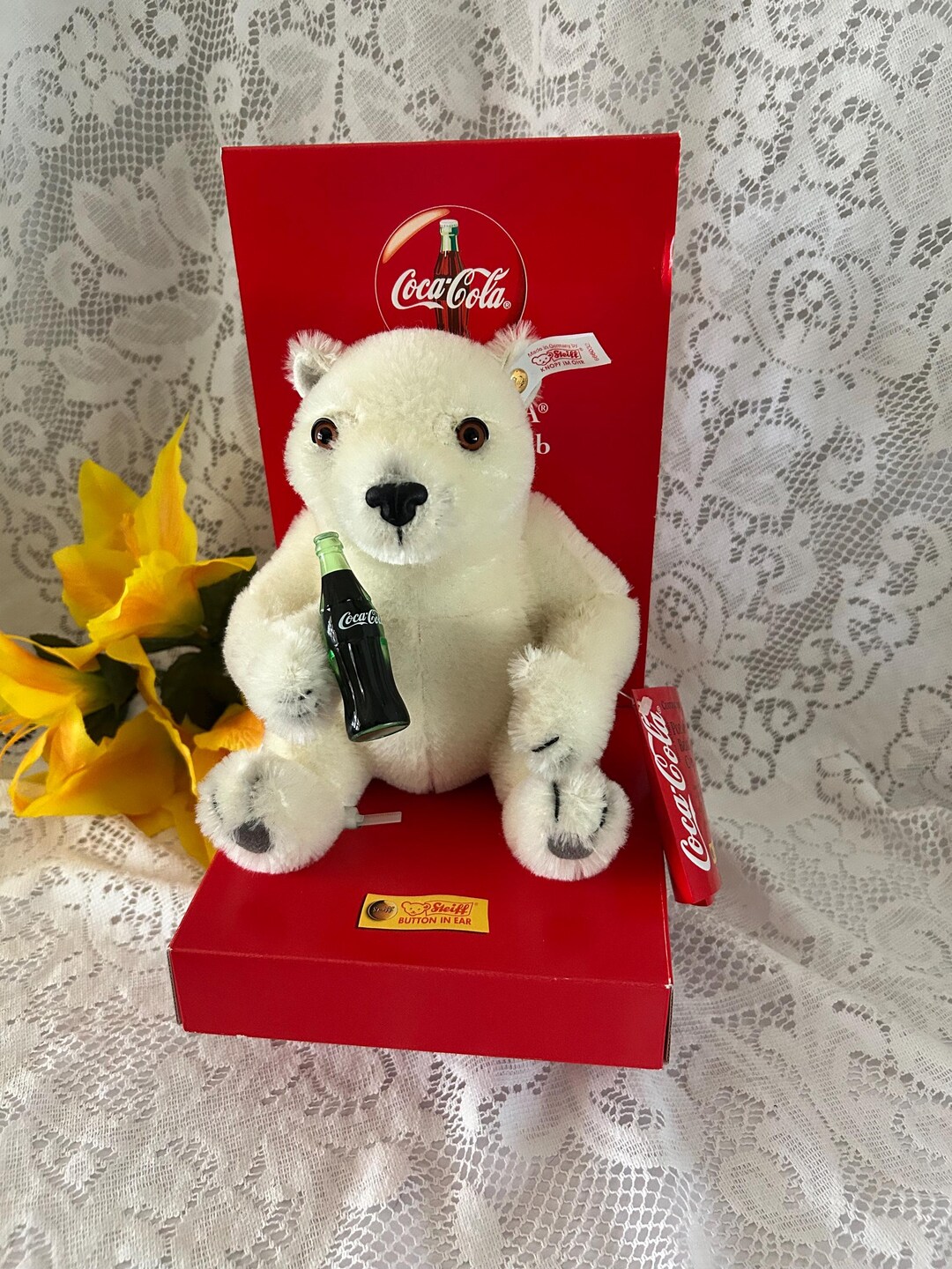 VTG Ltd Ed Coca-cola STEIFF Polar Bear Cub New Steiff Button Polar