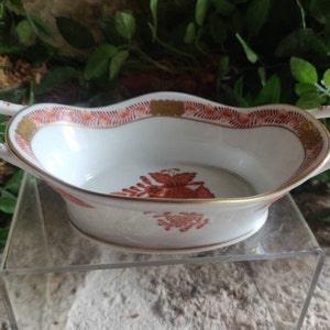 Herend AOG Rust Chinese Bouquet Oval Apponyi Scalloped Dish w/Handles - 7421-AOG Mint Condition Herend Dish