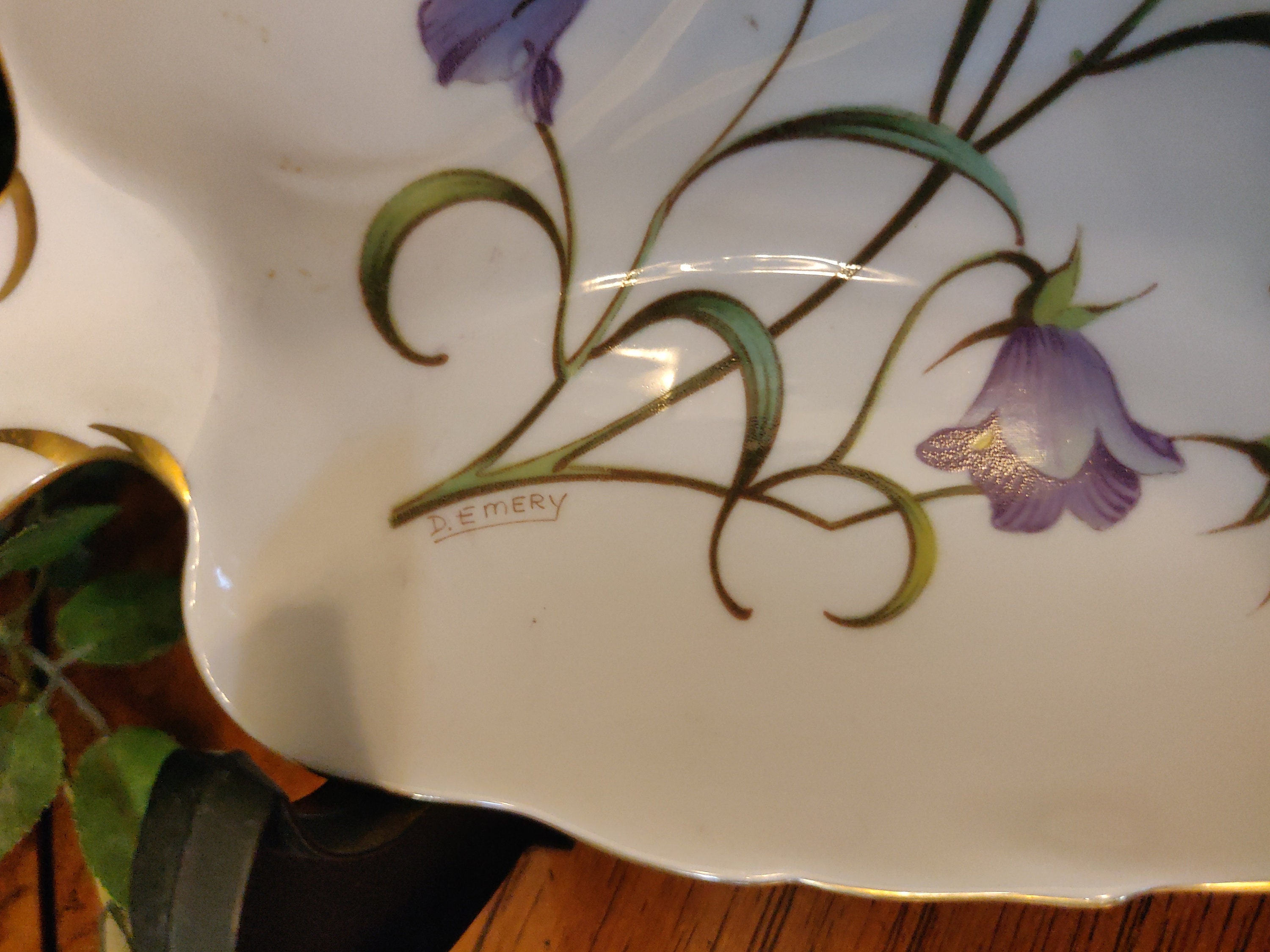 Beautiful Vintage SPODE Campanula Gilt Edged Purple Flower Leaf
