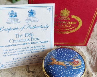 1986 Halcyon Days Enamels BOXED Christmas Santa Christmas Eve