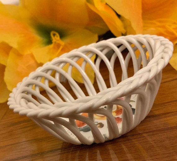 HEREND HVGARY 果物皿 Vintage Herend Fruits and Flowers DISH Open Weave Basket Bowl 7373