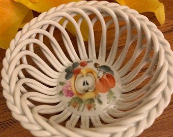 Vintage Herend Fruits and Flowers DISH Open Weave Basket Bowl 7373