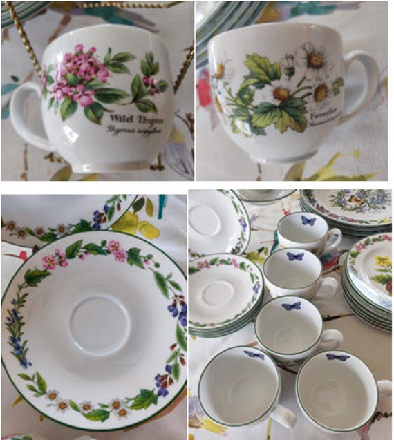 Worcester Herbs China Cups & Saucer Set (5 Total) Royal Worcester