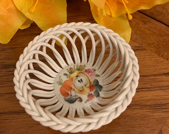 Vintage Herend Fruits and Flowers DISH Open Weave Basket Bowl 7373