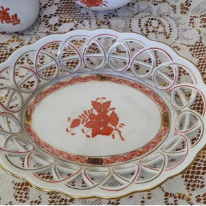 Herend Apponyi Rust Chinese Bouquet Oval Open Weave Openwork Reticulated Basket Bowl #7403-Herend Dinner Bell #3017-Herend Lidded Egg #6053