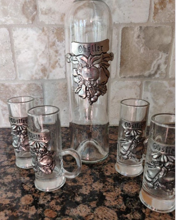 5 Pc Glass Liquor Set France Obstler (fruit Brandy) Schnaps 14