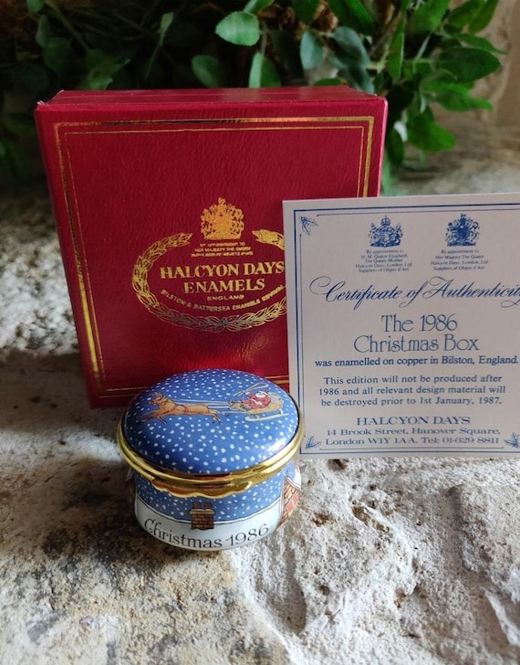 1986 Halcyon Days Enamels BOXED Christmas Santa Christmas Eve