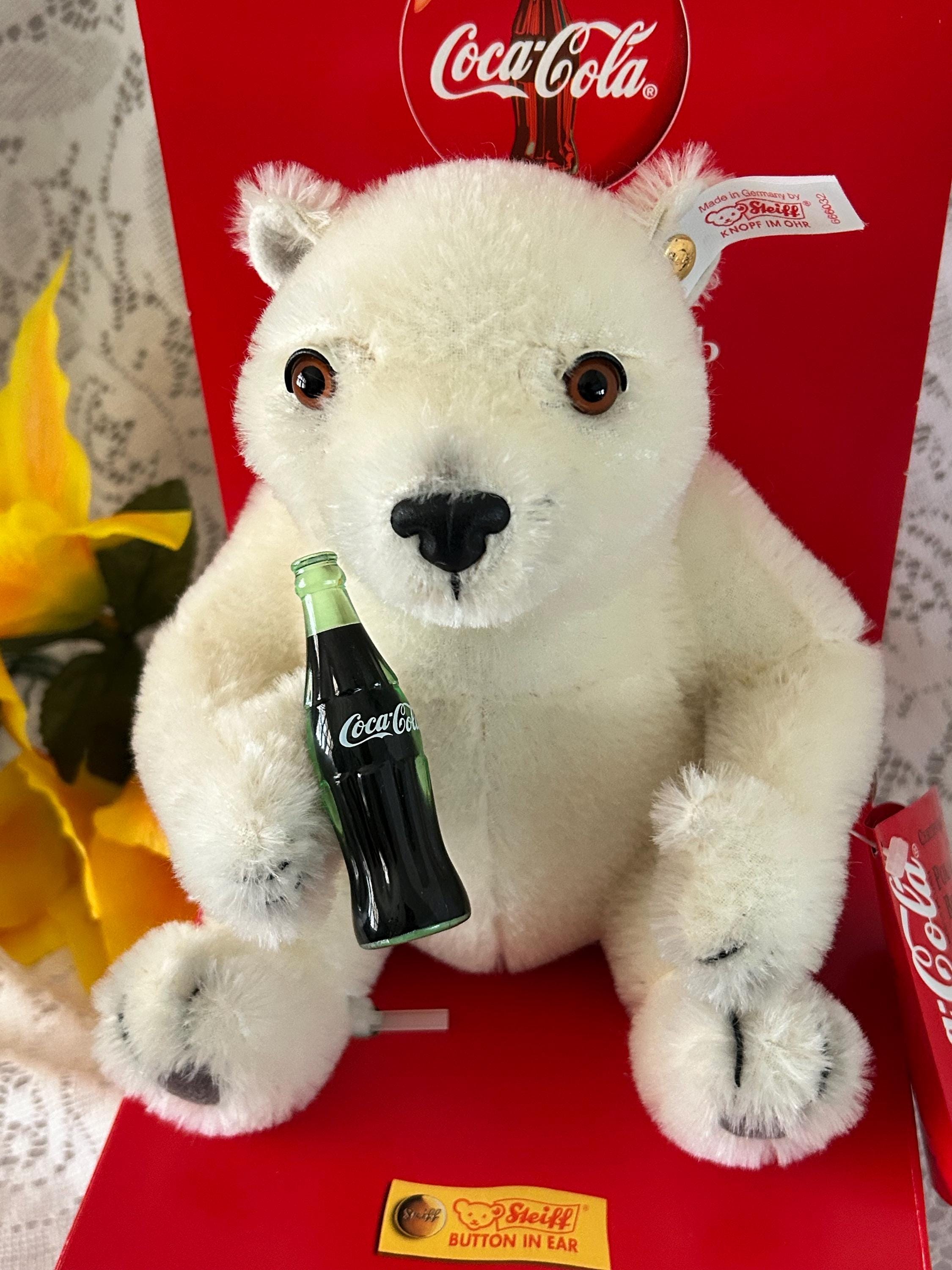 VTG Ltd Ed Coca-cola STEIFF Polar Bear Cub New Steiff Button Polar