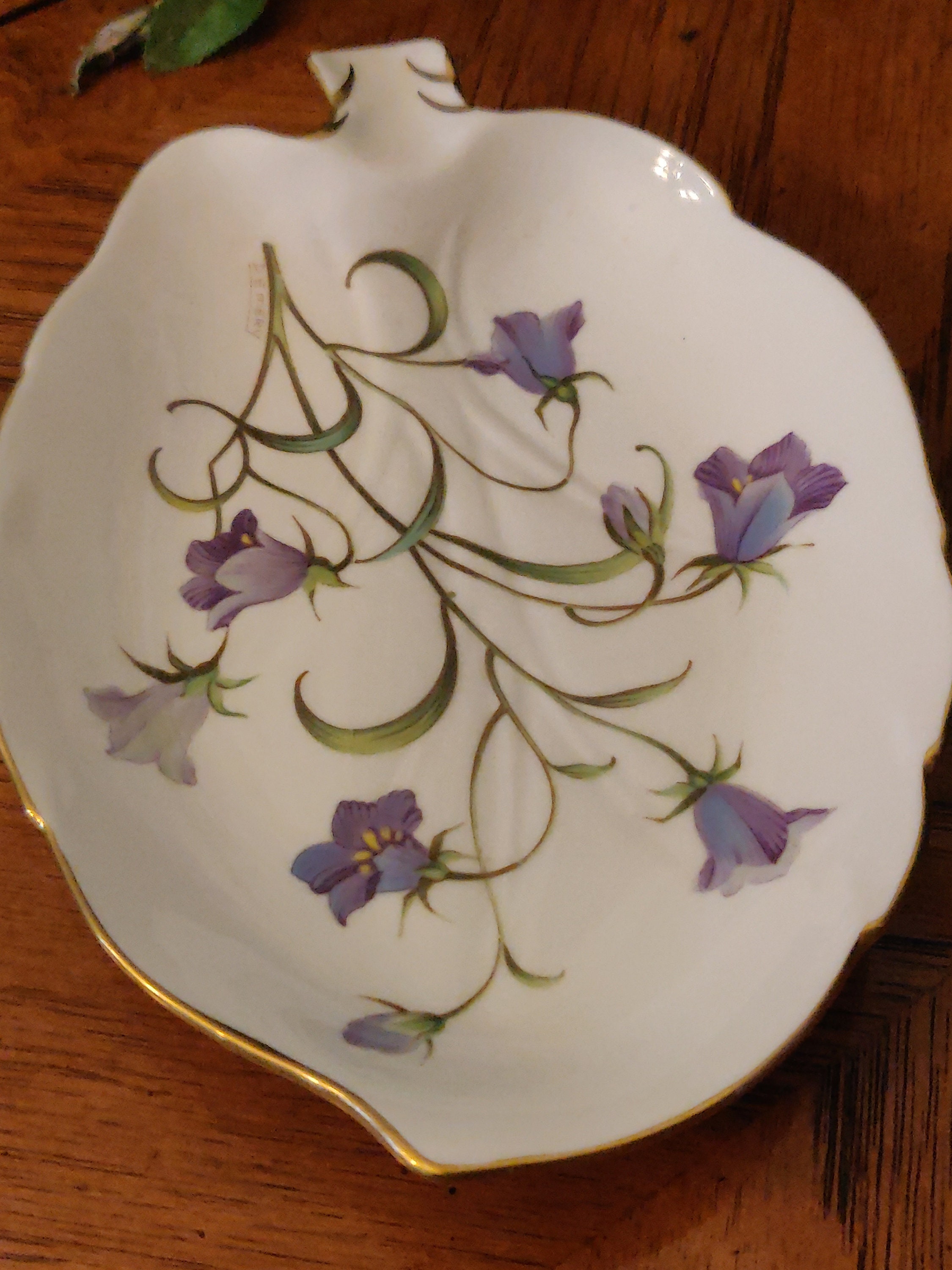 Beautiful Vintage SPODE Campanula Gilt Edged Purple Flower Leaf