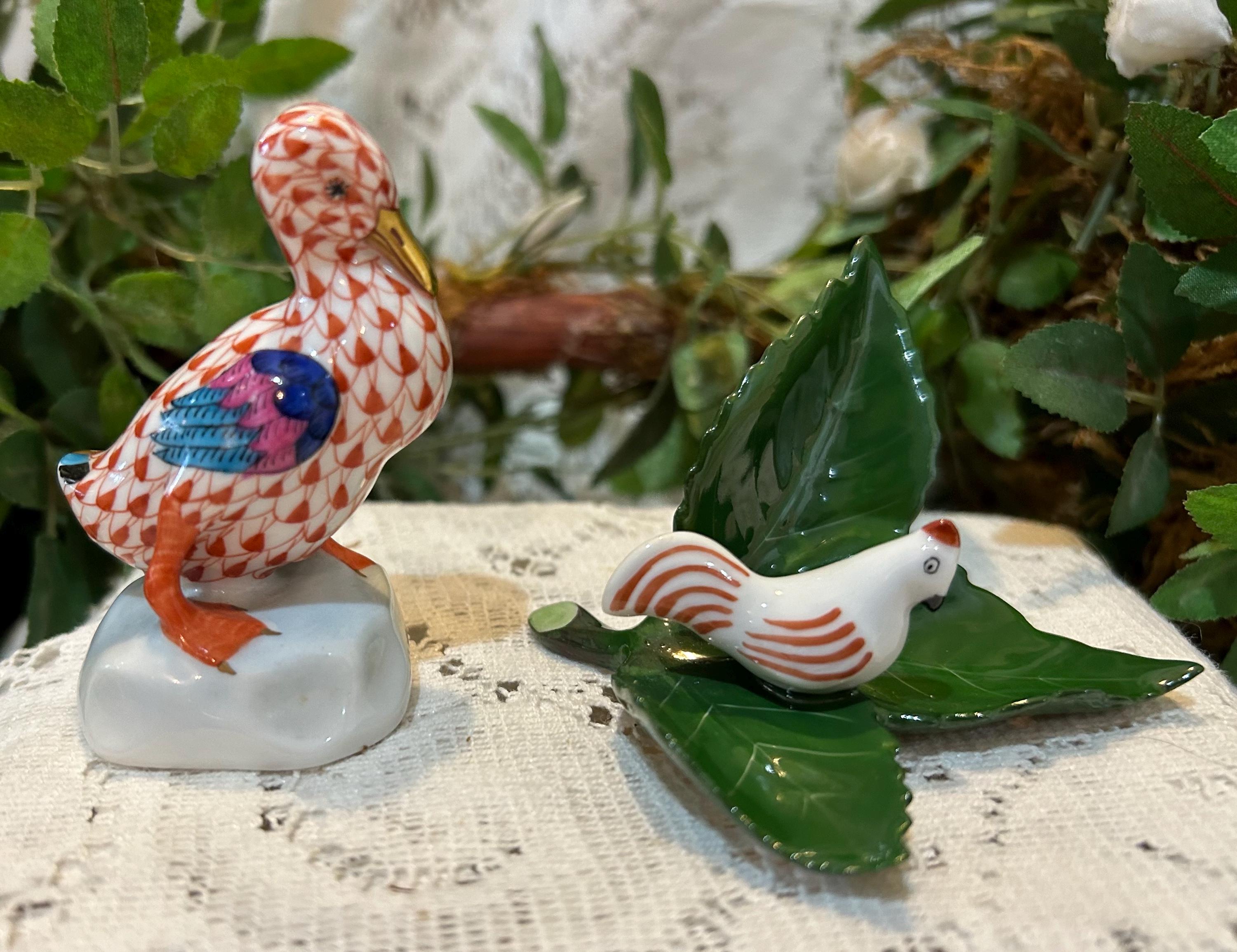 HEREND ヘレンド　フギュリン　置き物　カモ鴨 HEREND Chicken Rooster on Leaf Place Card Holder 6419 or Herend