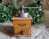 Vintage German Zassenhaus Wood and Silver Tabletop 8 quot Tall Coffee Grinder Mill Made in Germany Farmhouse Kitchen Decor