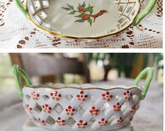Herend Rosehip Covered Box, Bowl, Egg, Small Basket Bowl, 2 Small