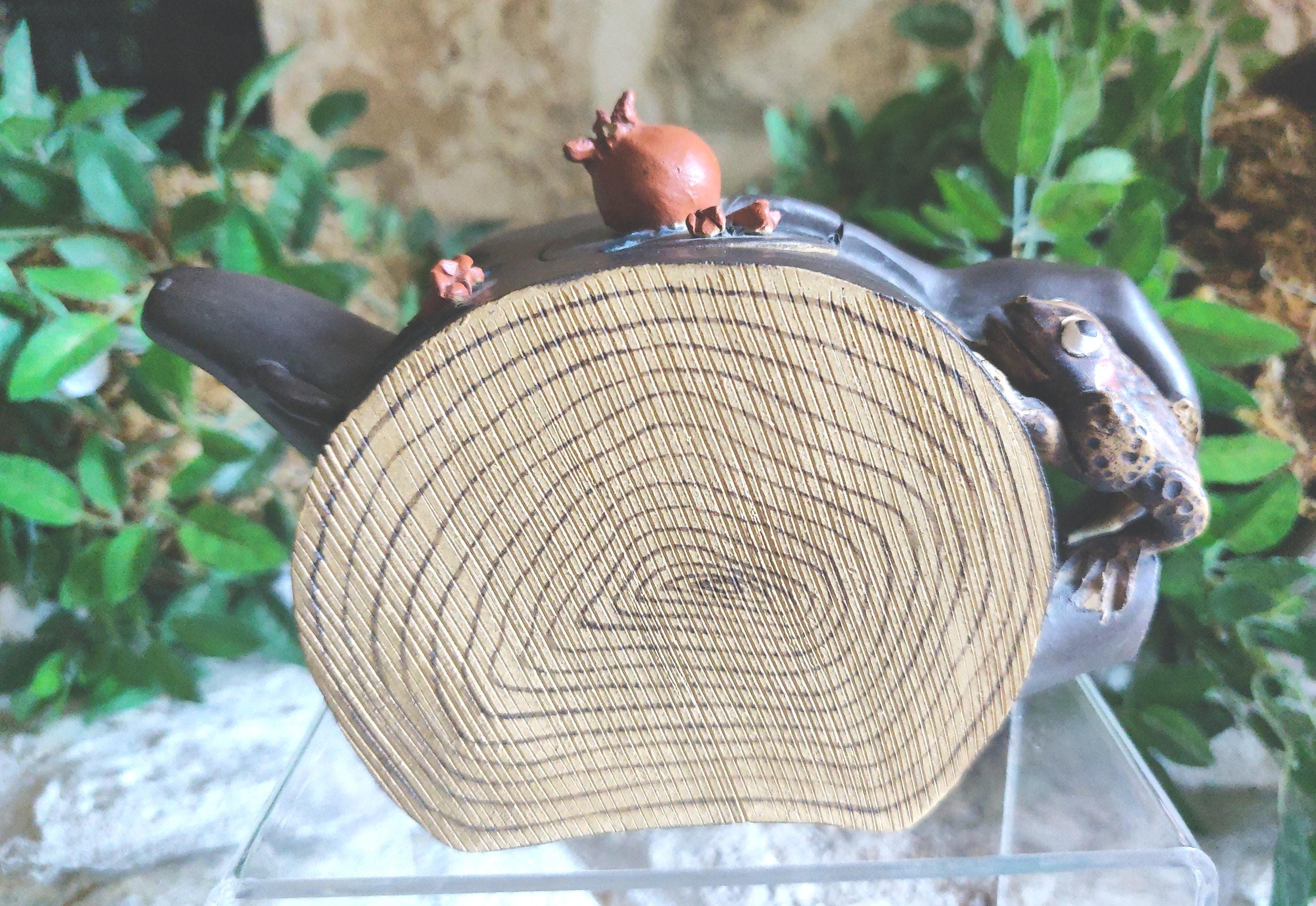 Chinese YIXING ZISHA Painted Tree Trunk Decorative Teapot W