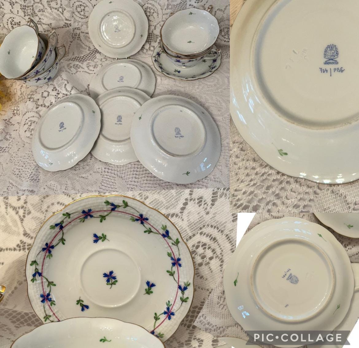 Herend Cornflower Blue Garland Cup & Saucer Set-wavy Edge 6 Oz Tea