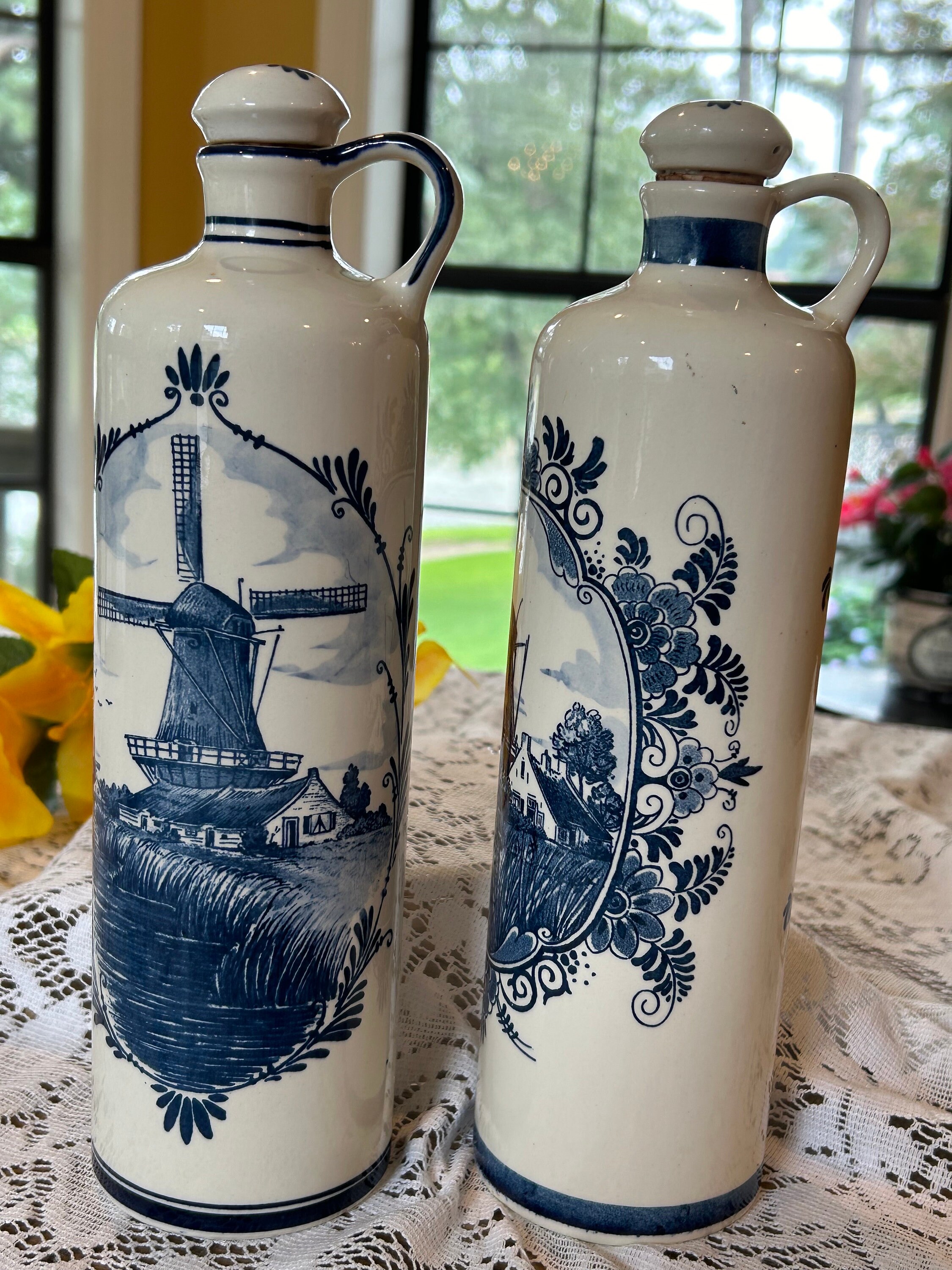 Vintage Empty BOLS Delft Blue Corked Lidded Ceramic Jug W/handle