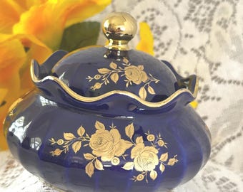 Lausitzer Cobalt to Clear Crystal Bowl With Sawtooth Rim and