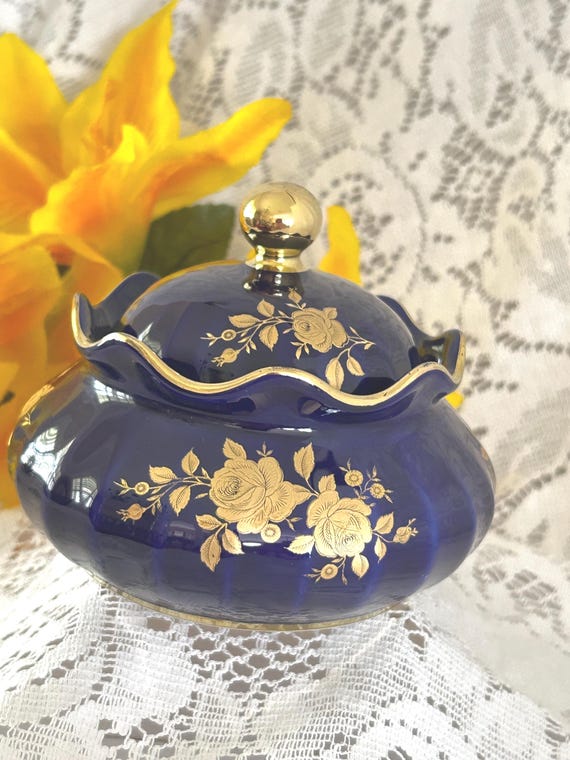 Alka Bavaria Marquise Kobalt ビンテージ　小物入れ Wunsiedel Bavaria Echt Kobalt Cobalt Blue & Gold Large 4