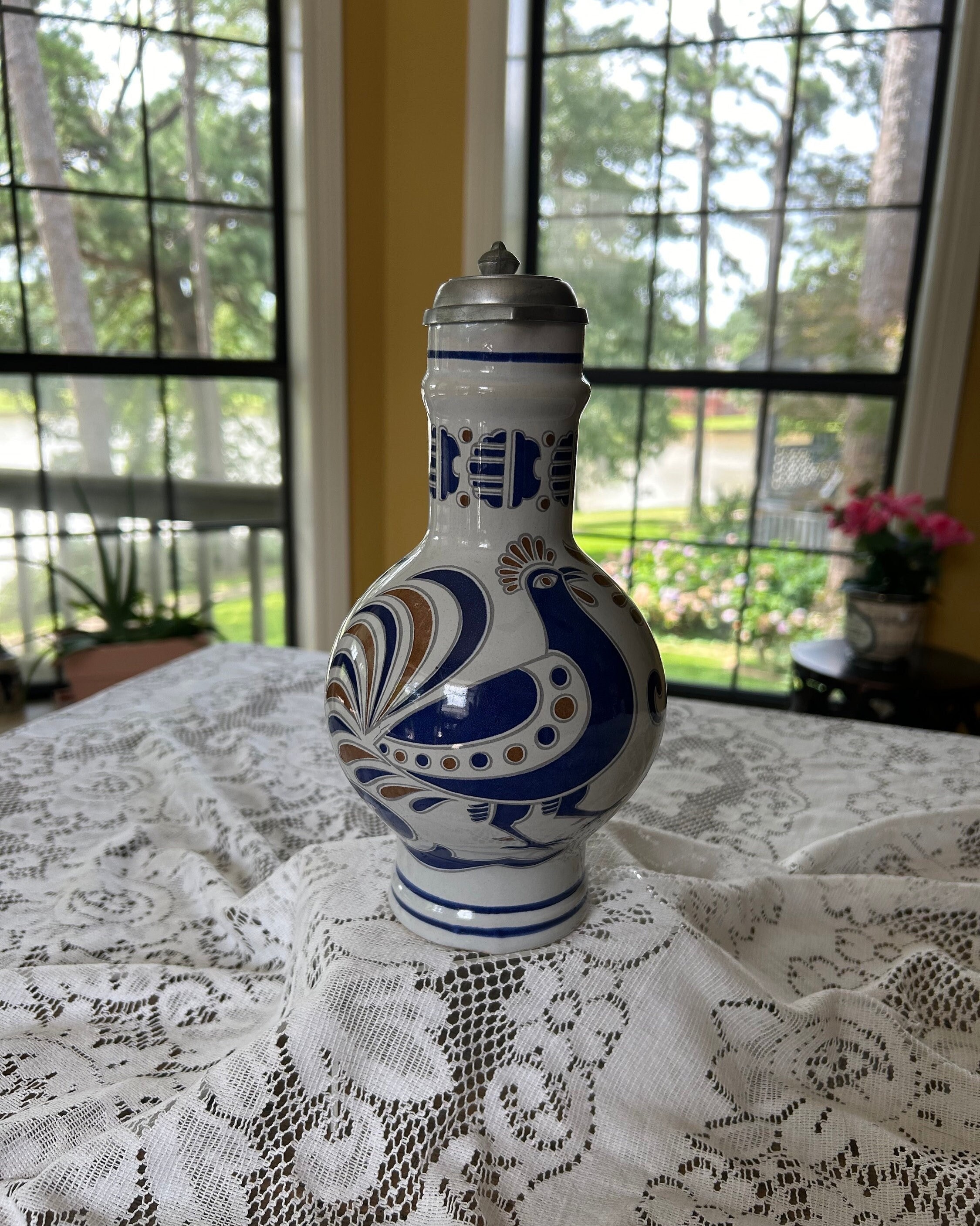 Ulmer Keramik W Germany Art Pottery Zinn Lidded Rooster Pouring