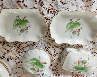 Herend Rosehip Covered Box, Bowl, Egg, Small Basket Bowl, 2 Small