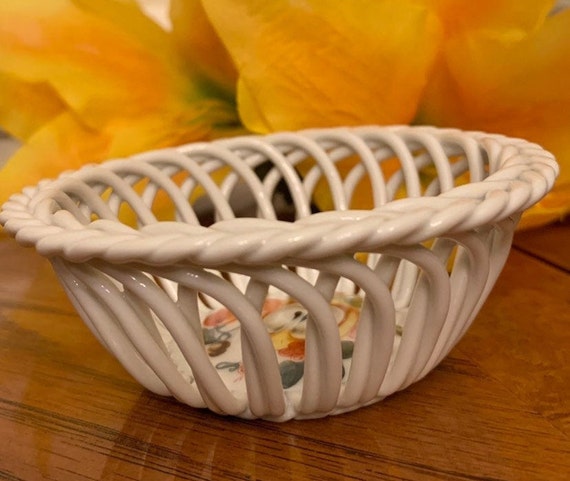 Vintage Herend Fruits and Flowers DISH Open Weave Basket Bowl 7373