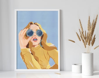 Girl with sun glasses poster, Summer poster, Wall Decor, Wall Art, Modern Art, Printable Wall Art, Minimalist Poster, Pop Art Poster