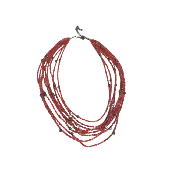 Multi Strand - Orange - Beaded Necklace - Vintage… - image 1