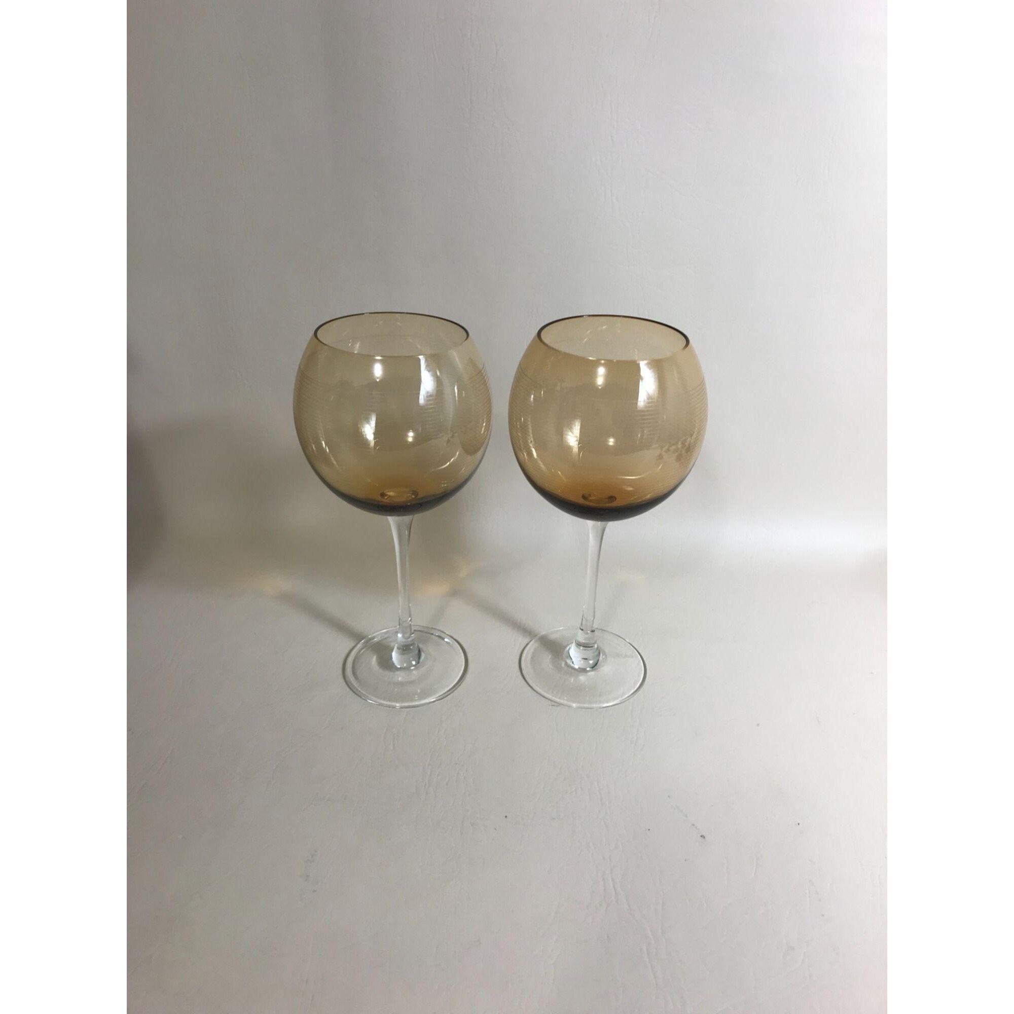 Mikasa Balloon Wine Glasses Tawny with Etched Bands Set Etsy