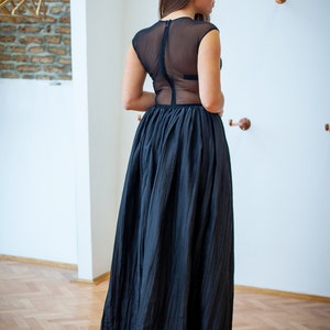 Black tafta and tull evening dress with handcrafted details image 5