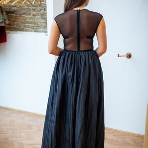 Black tafta and tull evening dress with handcrafted details image 6
