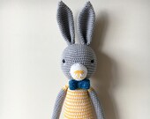 Grey rabbit boy- soft bunny with long ears- stuffed animal toy-bugs bunny for boy- natural colors yarn toy- cotton amigurumi- boy present