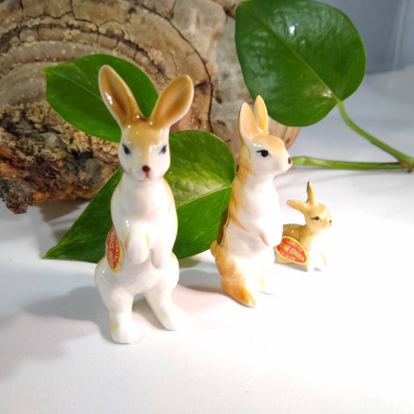 Vintage Bone China Rabbit Family Set of 3 Authentic Bone China Figurines, Antique Collectible Woodland Animals, Rabbit Family