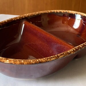 Vintage Hull Pottery Brown Drip Divided Serving Dish 10.75" USA