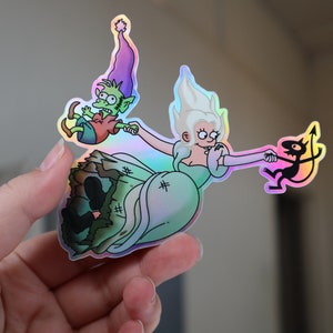 Disenchantment Holographic Sticker. Elfo, Bean & Luci.