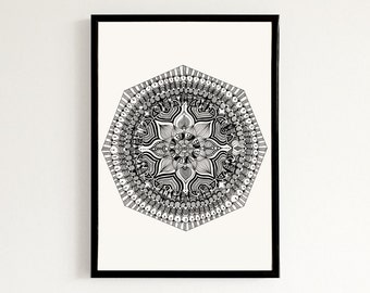 Kaleidoscope Hexagon Mandala - Hand drawn art print