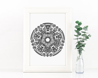 Kaleidoscope Mandala - Sacred Geometry - Hand drawn art print