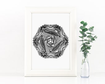 Fibonacci Spiralling Triangle - Sacred Geometry - Hand drawn art print