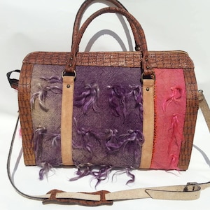 Turkish Kilim bag, Leather Kilim wool Bag, Handmade Leather Kilim bag, 47x40cm