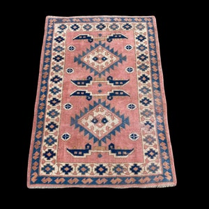 Turkish PINK Vintage Oushak Rug, Vintage Turkish Rug, Vintage Oushak rug, pink oushak rug,pink Turkish Rug, floor rug, 4.1x2.9 ft, rugs 2418