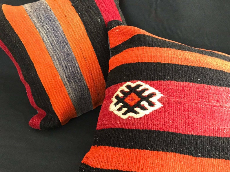 Kilim Pillows case TWO Pillows Set Handmade Decorative Turkish Kilim Color Cushion Cover pillow stripped Kilim pillows 16x16 inches