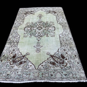 5x9 Green Oushak Rug, Handmade carpet, Overdyed carpet, Turkish carpet, Natural Wool carpet, Antique Rug, Faded Rug, Anatolian Rug, c3262