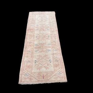 Pink Wool Turkish oushak rug, 3x6 Rug, handmade decorative vintage carpet, faded rug,overdyed Rug, wool vintage rug, oushak carpet c2543