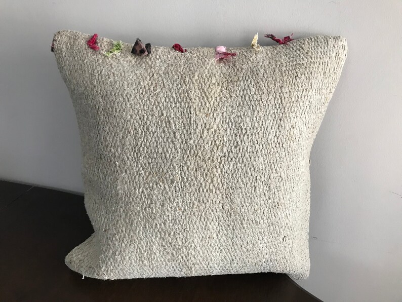 Handmade Decorative Turkish White Color Hemp Pillow 20x20 \u0131nches