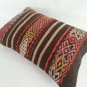 Vintage Kilim Pillow Lumbar, Antique handmade wool Kilim cushion, Kilim Lumbar Pillow Handwoven Decorative Turkish Kilim Pillow Lumbar 16x24